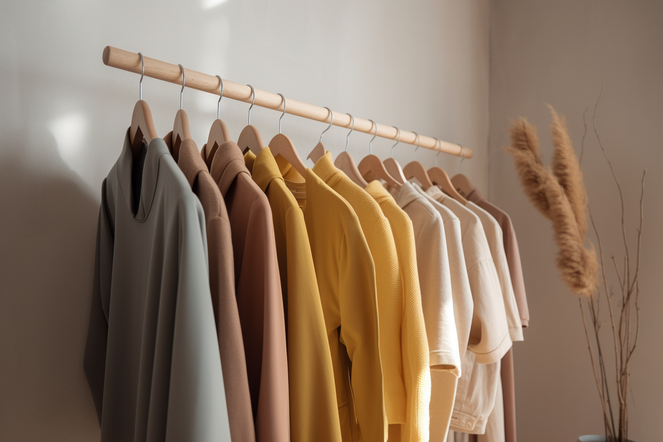 Muted Colored Clothes Hanged in Hanging Racks